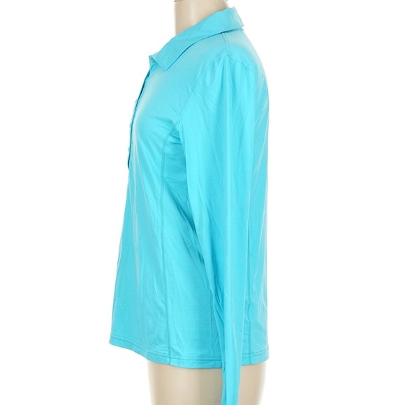 BloqUV Women's Turquoise Teal Aqua Protection SPF Athletic Shirt Medium - Picture 4 of 6